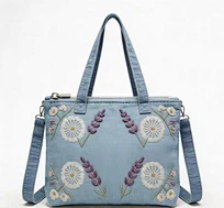 embroidered denim tote bag